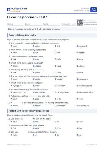 Examen de inglés A2 en PDF con soluciones – 33 exámenes gratis ...